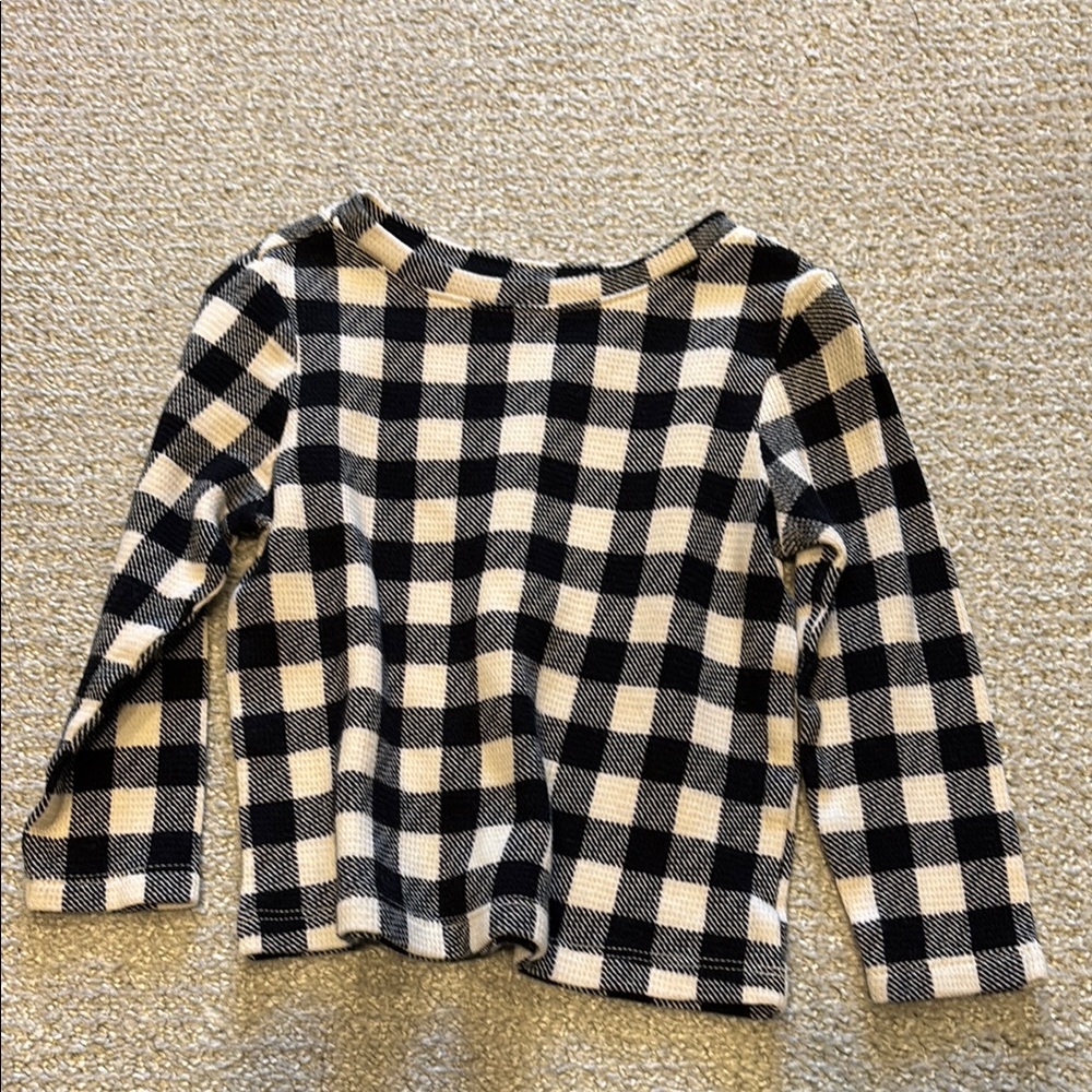 Old Navy Black and White Plaid Long Sleeve Waffle Tee